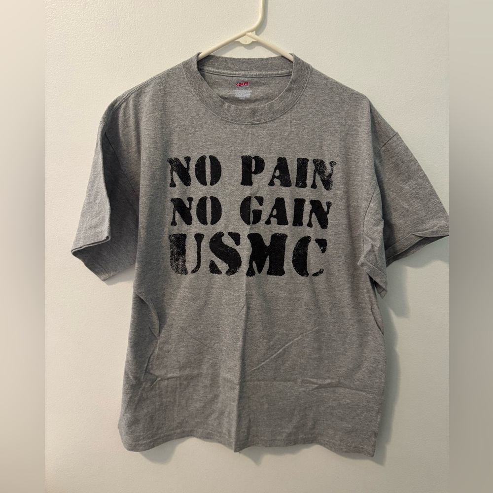 Soffe Gray USMC “No Pain No Gain” Graphic Tee Size L